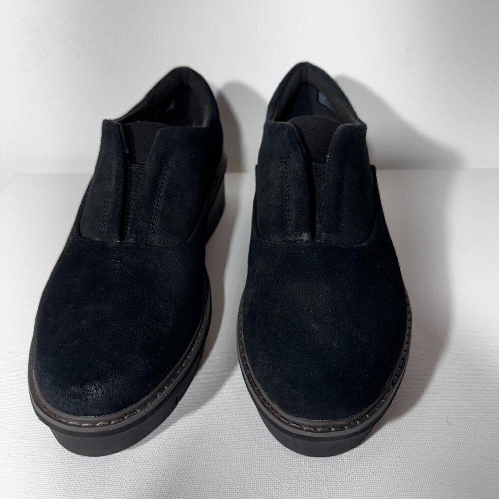 New Clarks Black Suede Ariabell Sky Slip On Shoes - Size 9 1/2